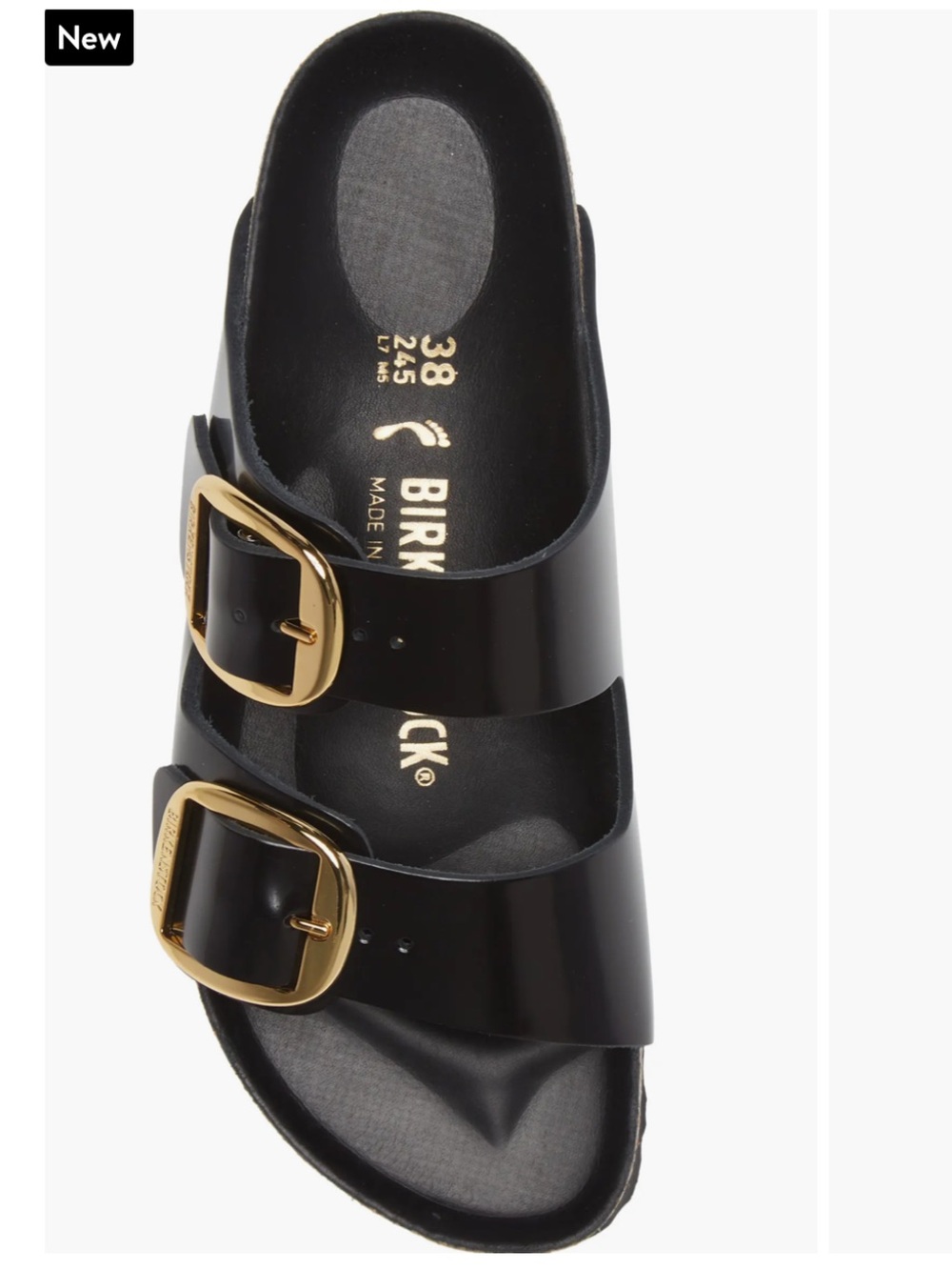 Birkenstock Arizon Big Buckle Sandal High Shine Black size 36